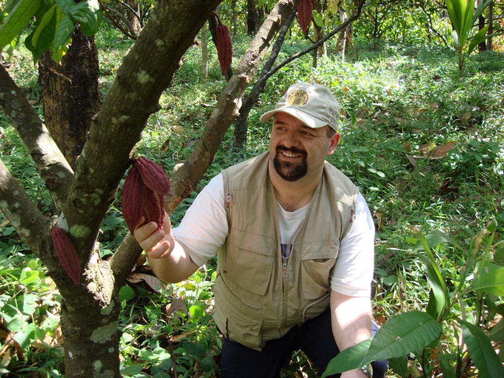 Silvio Bessone che seleziona una varietà di cacao